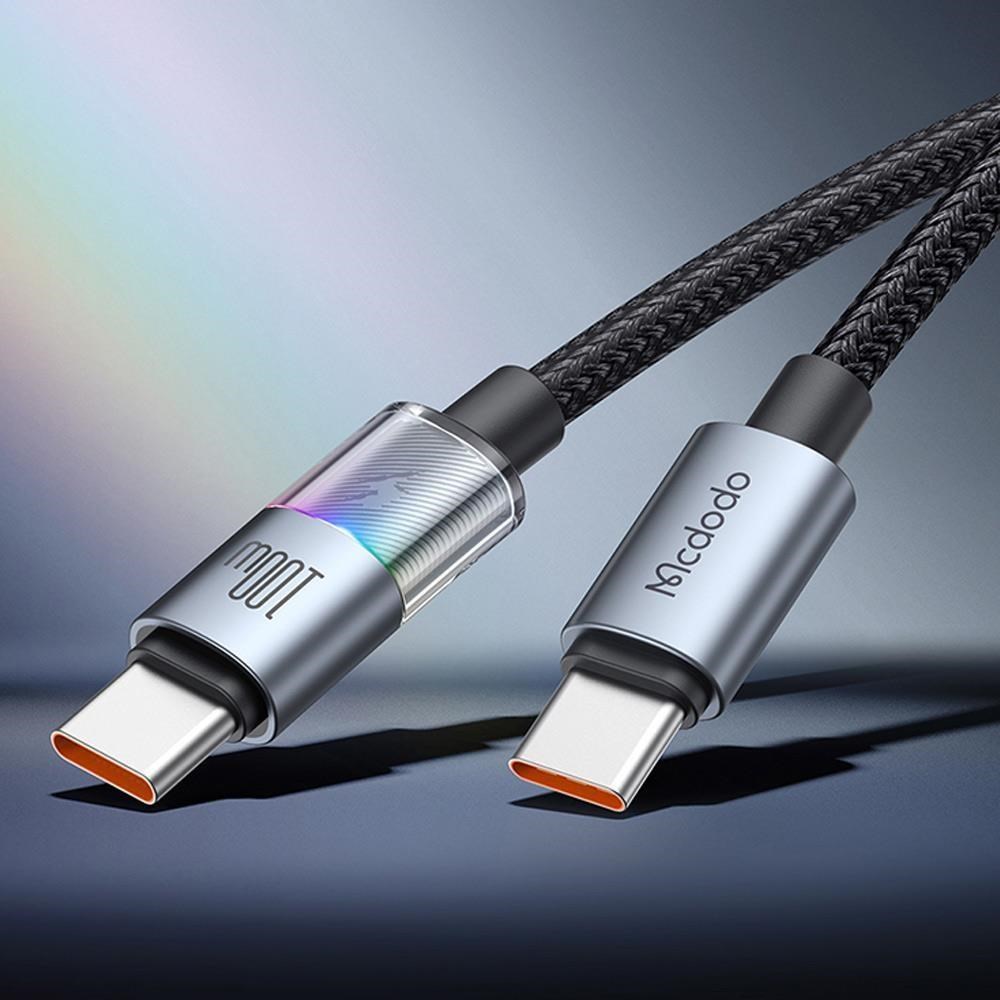【Mcdodo】雙Type-C/PD充電線閃充線編織線傳輸線快充線 100W LED 彩虹 1.2M 麥多多
