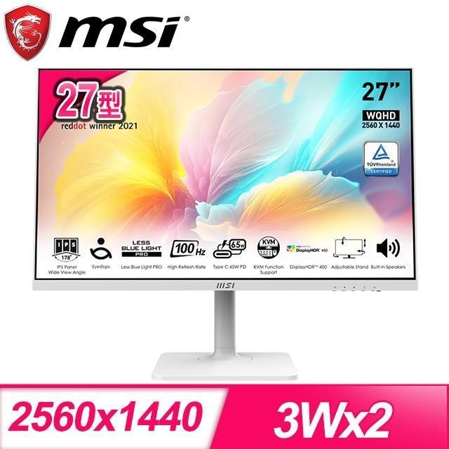 MSI 微星 Modern MD272QXPW 27型 IPS WQHD 100Hz 美型螢幕《白》