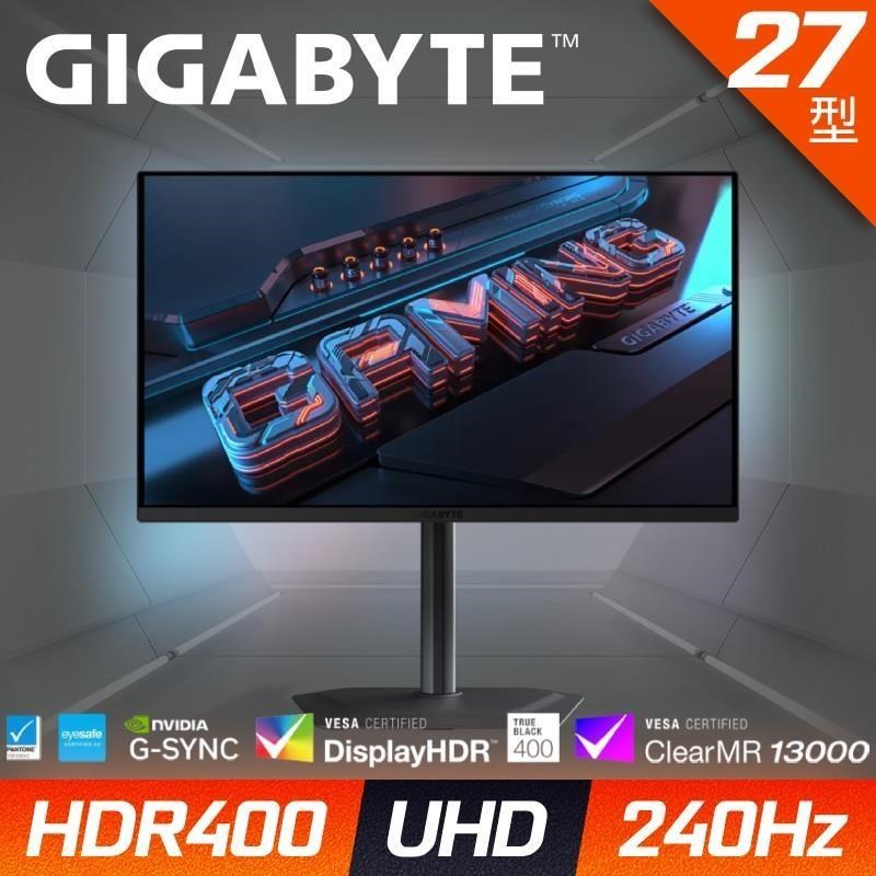 GIGABYTE 技嘉 MO27U2 QD-OLED平面電競螢幕(27型/UHD/4K/240Hz/0.03ms/IPS/KVM)