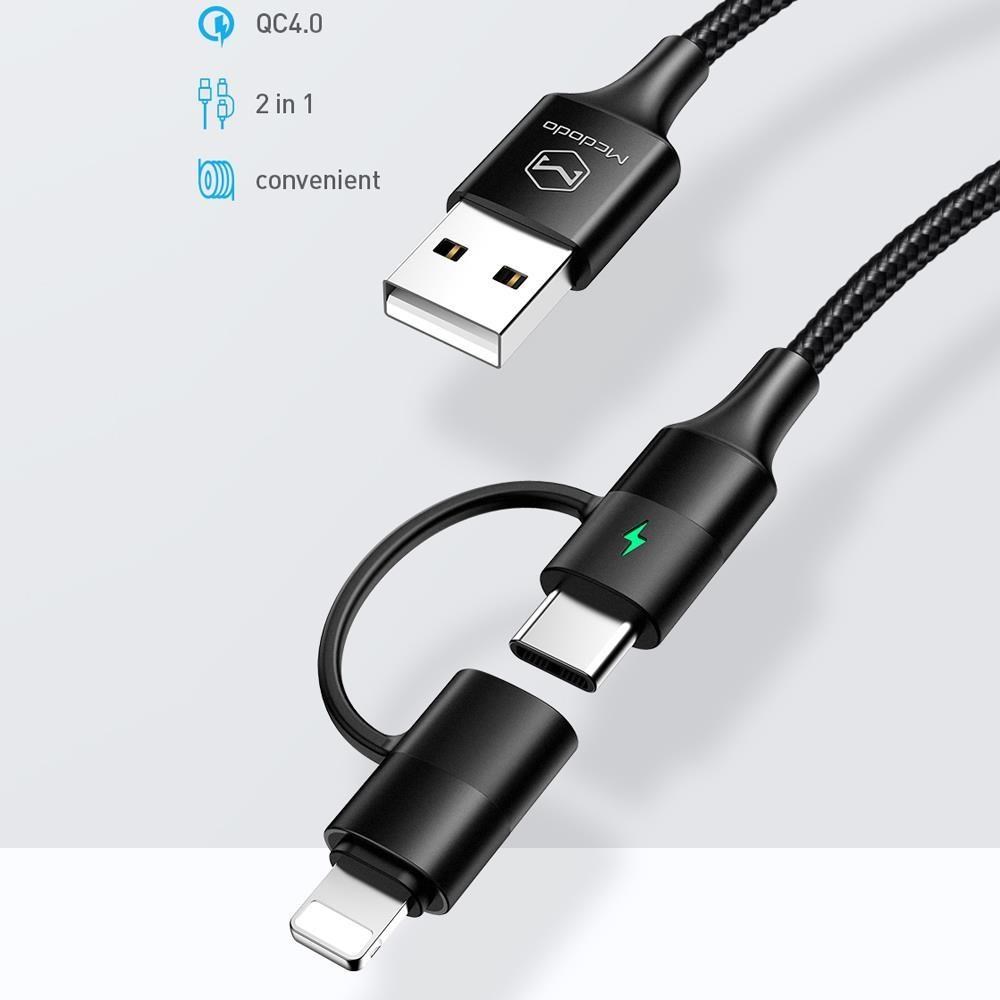 【Mcdodo】二合一 Lightning/Type-C/iPhone充電線傳輸線 USB QC4.0 雙子