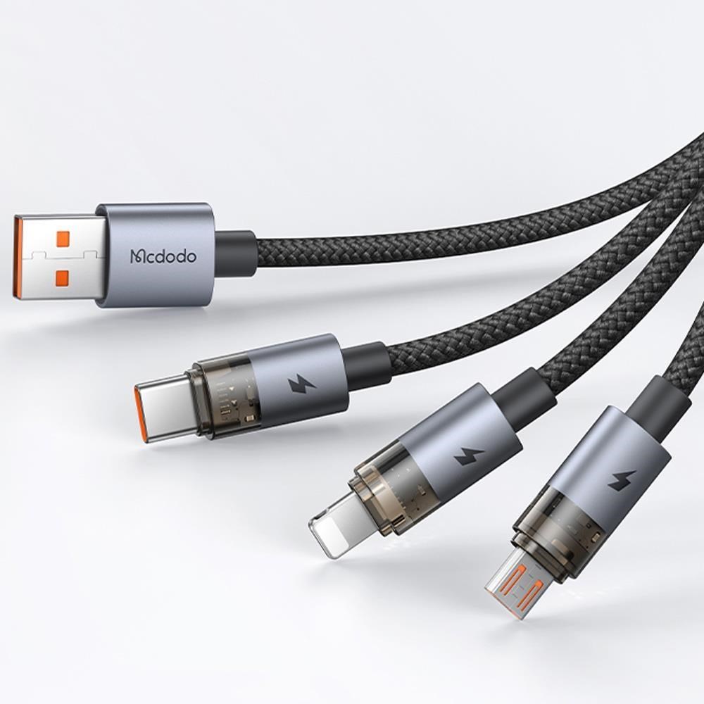 【Mcdodo】一分三 Lightning/安卓MicroUSB/Type-C/iPhone充電傳輸線 透亮 1.2M 麥多多
