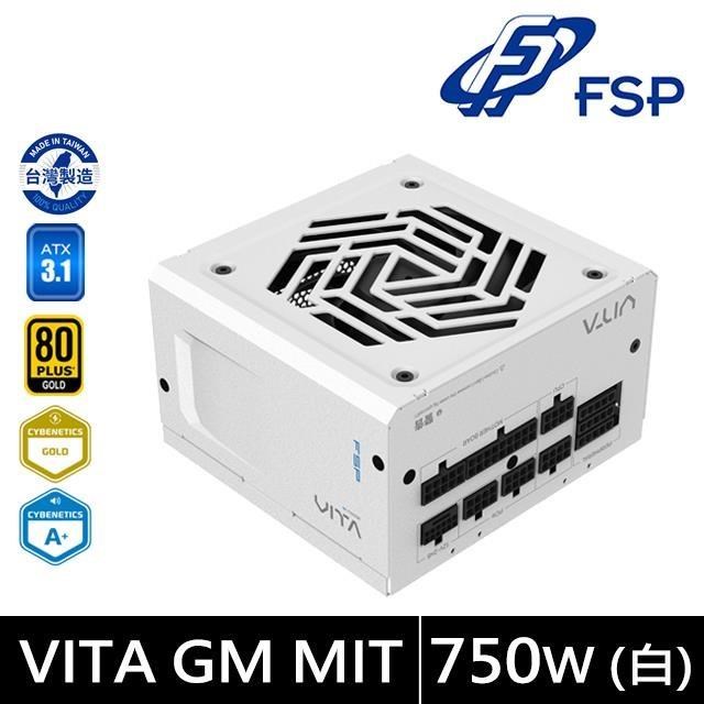FSP 全漢 VITA GM MIT 750W ATX3.1 雙金牌全模組電源 白 (臺灣製造/扁線材/低噪認證)