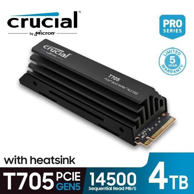 【Micron 美光】Crucial T705 4TB PCIe Gen5 NVMe M.2 SSD 含散熱器