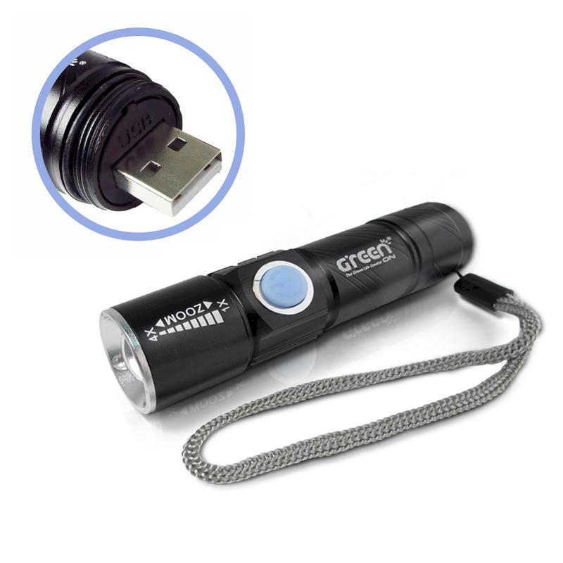 【GREENON】強光USB充電手電筒-變焦手電筒 精緻迷你