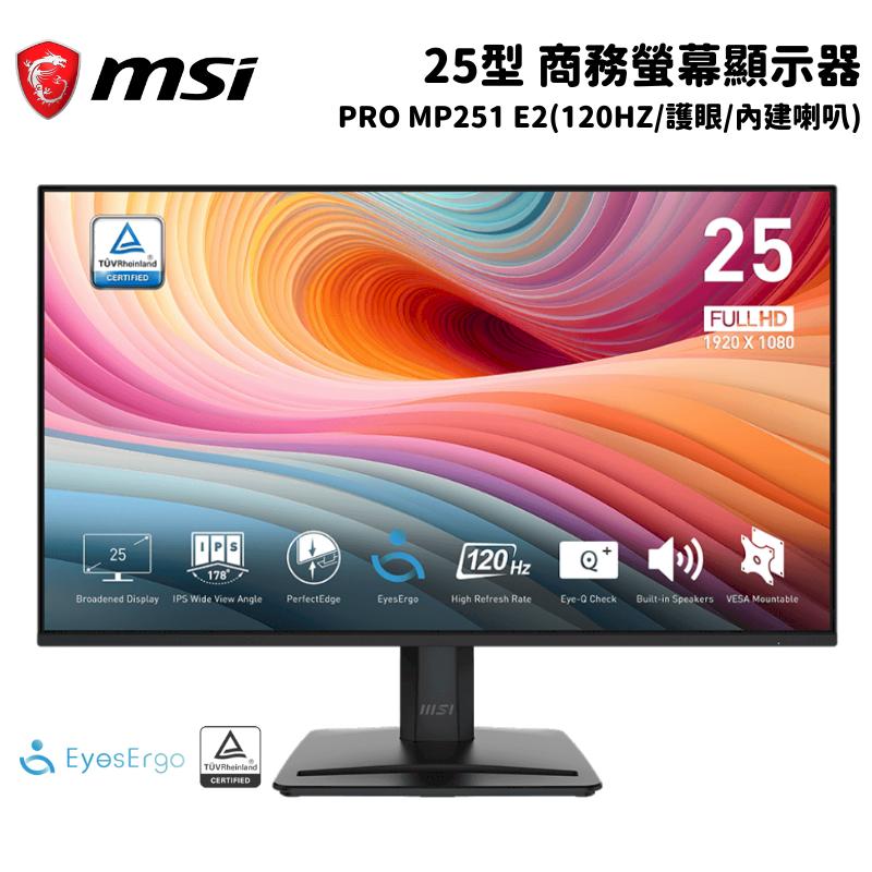 MSI 微星 PRO MP251 E2 25吋 商務電競螢幕顯示器 (120Hz/護眼/內建喇叭)
