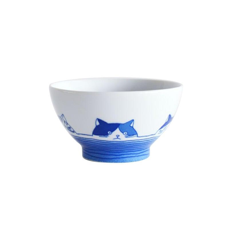 【日本美濃燒】SHICHITA藍釉貓咪茶碗 飯碗 茶碗