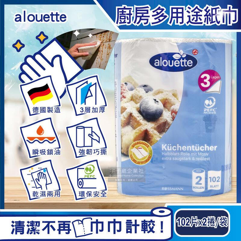 德國Rossmann-Alouette三層加厚多用途廚房紙巾102片x2捲/袋