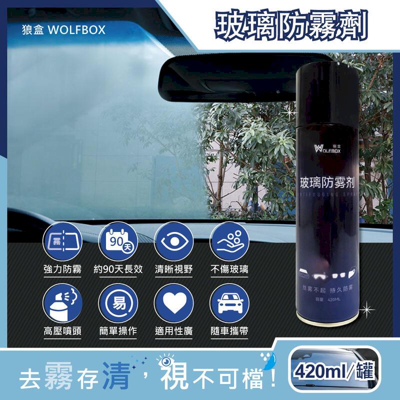狼盒WOLFBOX-奈米科技防炫光汽車玻璃防霧劑420ml/藍罐