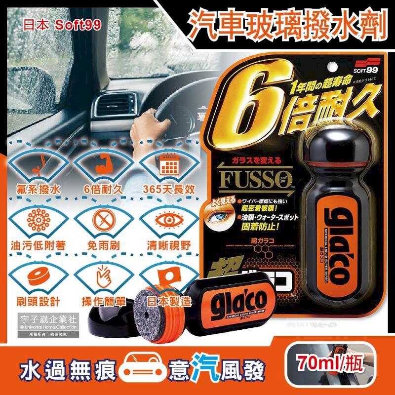 日本Soft99-免雨刷6倍耐久力車用驅水玻璃精70ml/瓶-C236