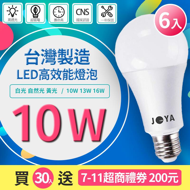 【6入組 10W】市售最亮台灣製造 20免運30再送7-11禮券 10W LED燈泡 CNS認證護眼無藍光崁燈軌道燈