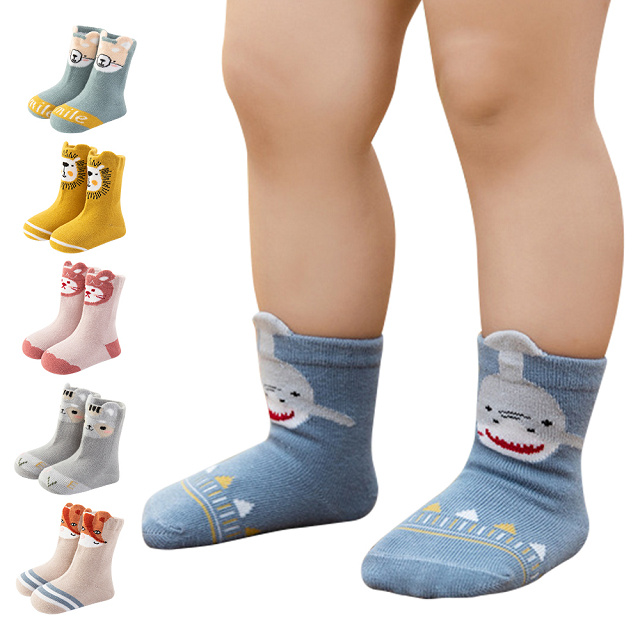 【Mesenfants】(5入)童襪嬰兒襪子寶寶防滑襪 秋冬鬆口立體動物造型短襪