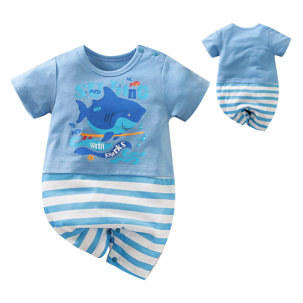【Mesenfants】寶寶短袖包屁衣 嬰兒連身衣 新生兒海浪飛鯊造型服