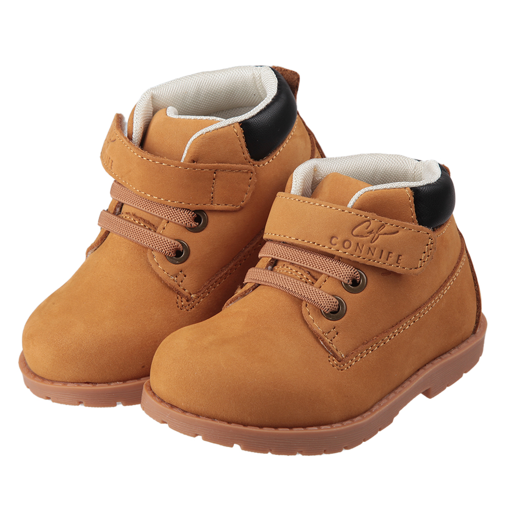 《布布童鞋》Connife百搭棕黃色皮革中筒寶寶靴(13~15公分) [ Q3P596K