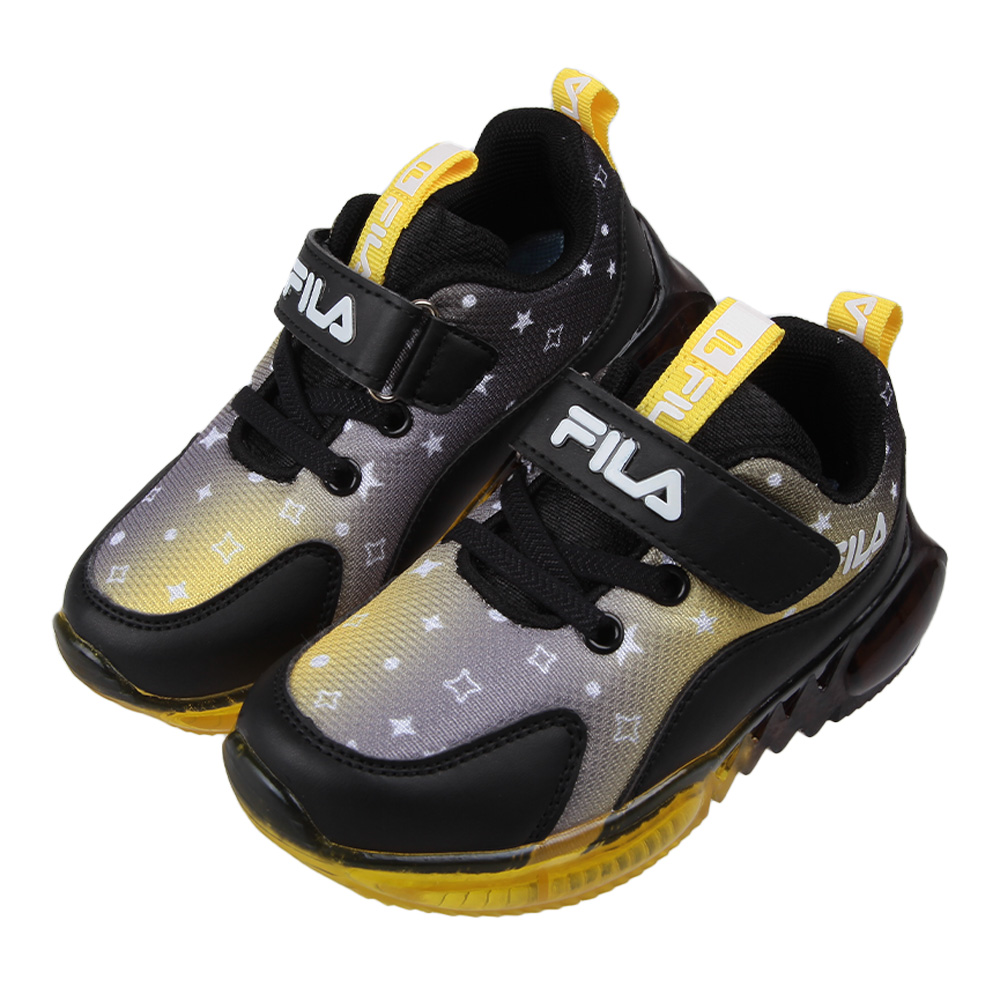 《布布童鞋》FILA星星幾何圖案漸層黑黃兒童電燈運動鞋(16~20公分) [ P3E51XD