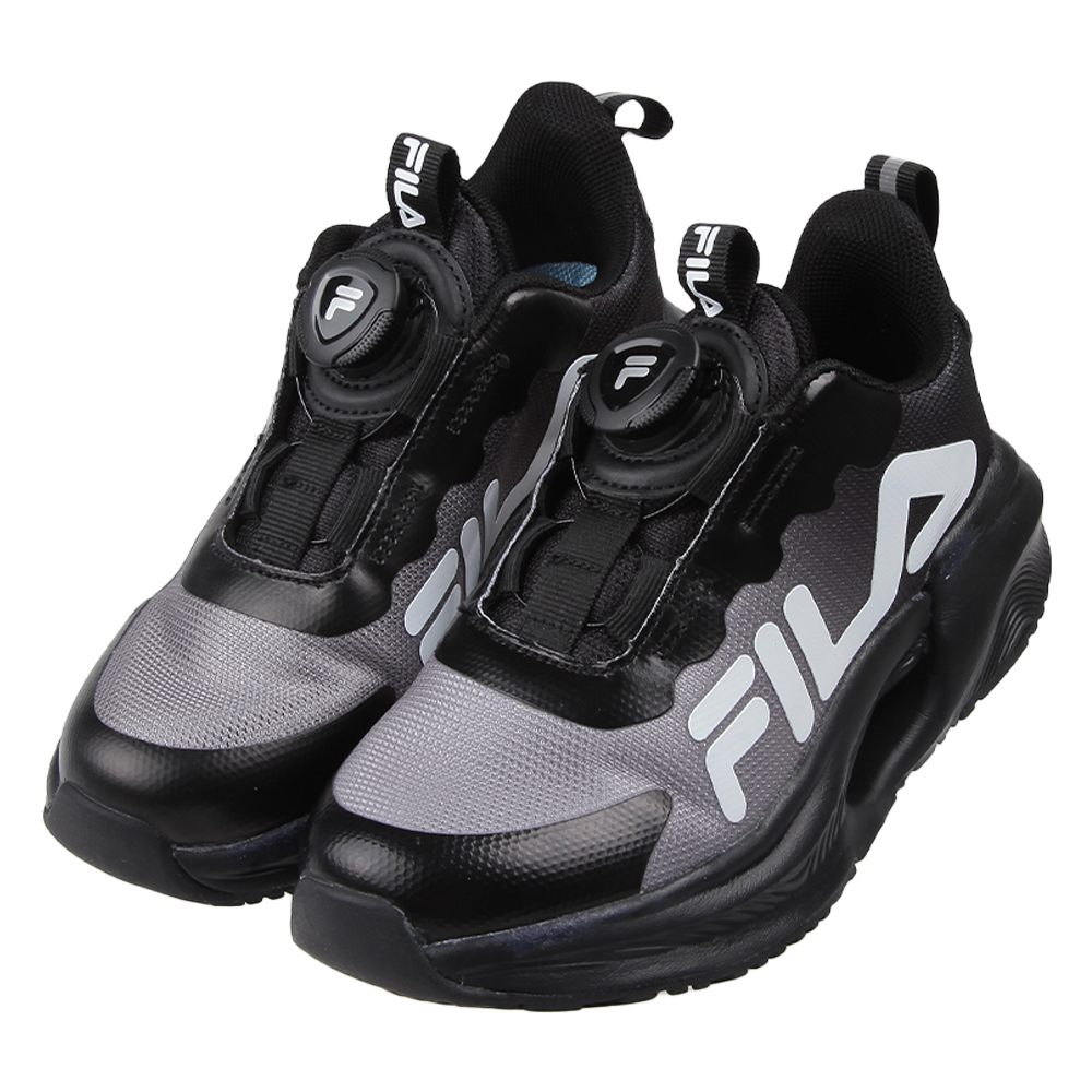 《布布童鞋》FILA旋鈕鞋帶黑色兒童輕量慢跑運動鞋(19~24公分) [ P3R08XD