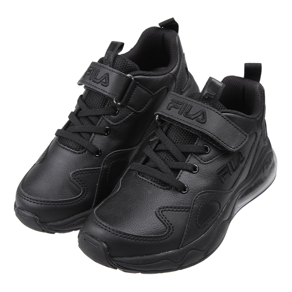 《布布童鞋》FILA康特杯黑色合成皮革兒童氣墊運動鞋(19~24公分) [ P3S11XD
