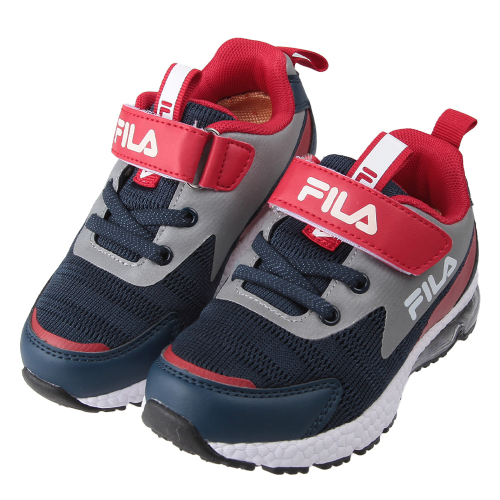 《布布童鞋》FILA反光系列康特杯藍紅色兒童氣墊機能運動鞋(16~22公分) [ P3Z321B