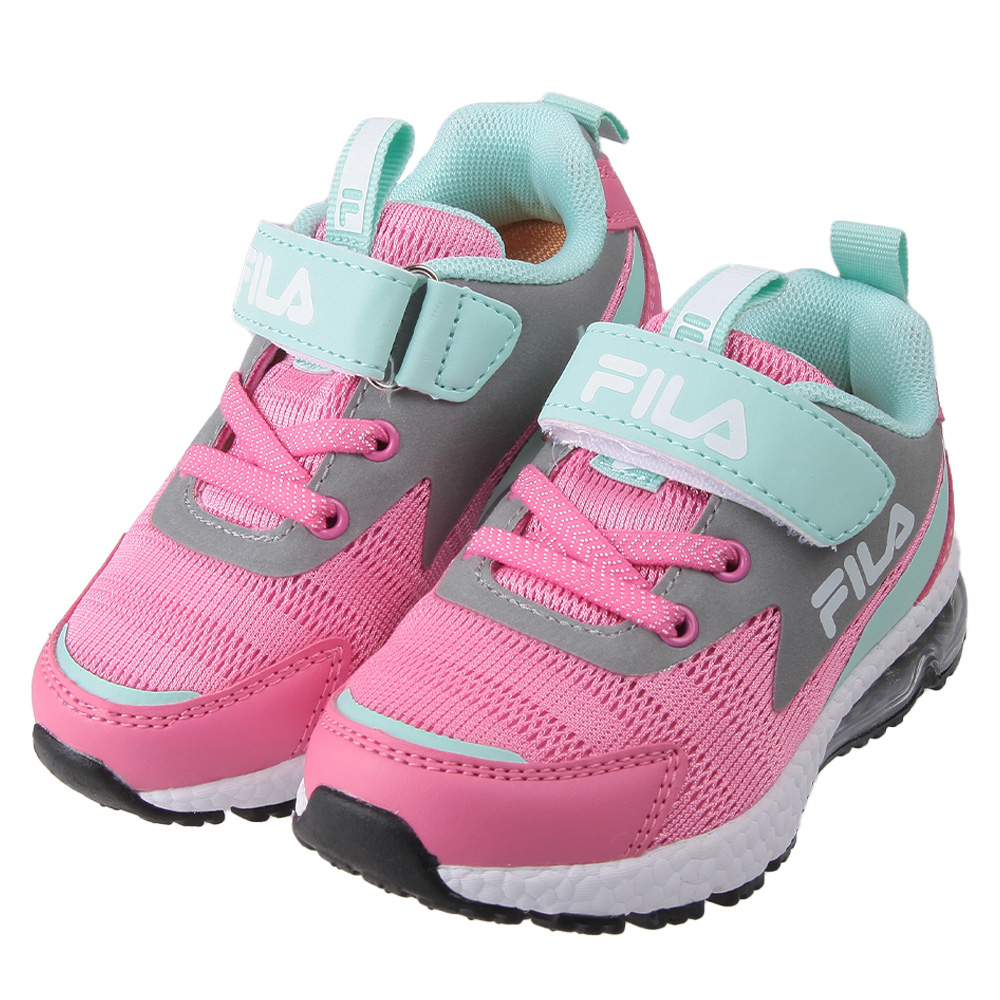 《布布童鞋》FILA反光系列康特杯粉綠色兒童氣墊機能運動鞋(16~22公分) [ P3Y531G
