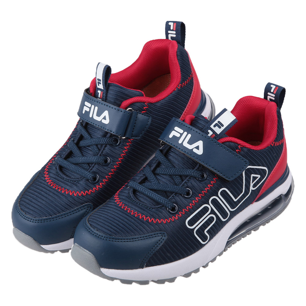 《布布童鞋》FILA康特杯斜橫紋深藍兒童氣墊機能運動鞋(20~24公分) [ P4B01YB