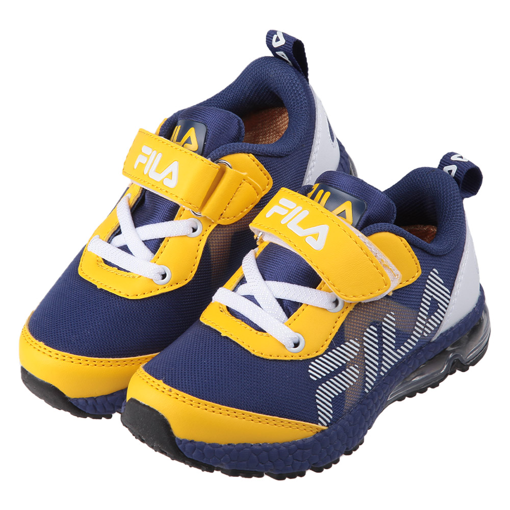 《布布童鞋》FILA康特杯快影藍黃兒童氣墊運動鞋(16~20公分) [ P4M24YB