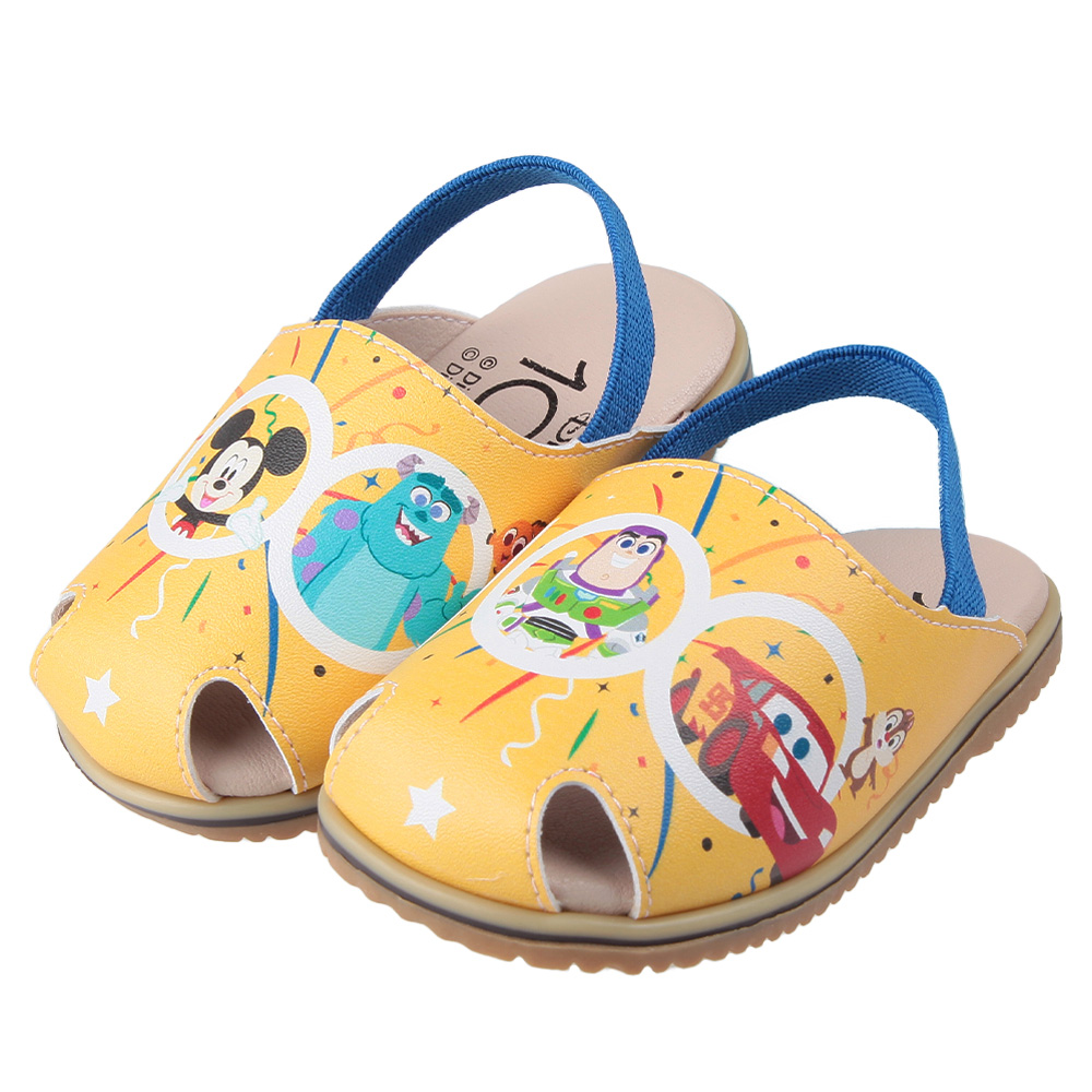《布布童鞋》Disney迪士尼100週年紀念黃色護趾鬆緊帶寶寶拖鞋(13~15公分) [ D3X408K