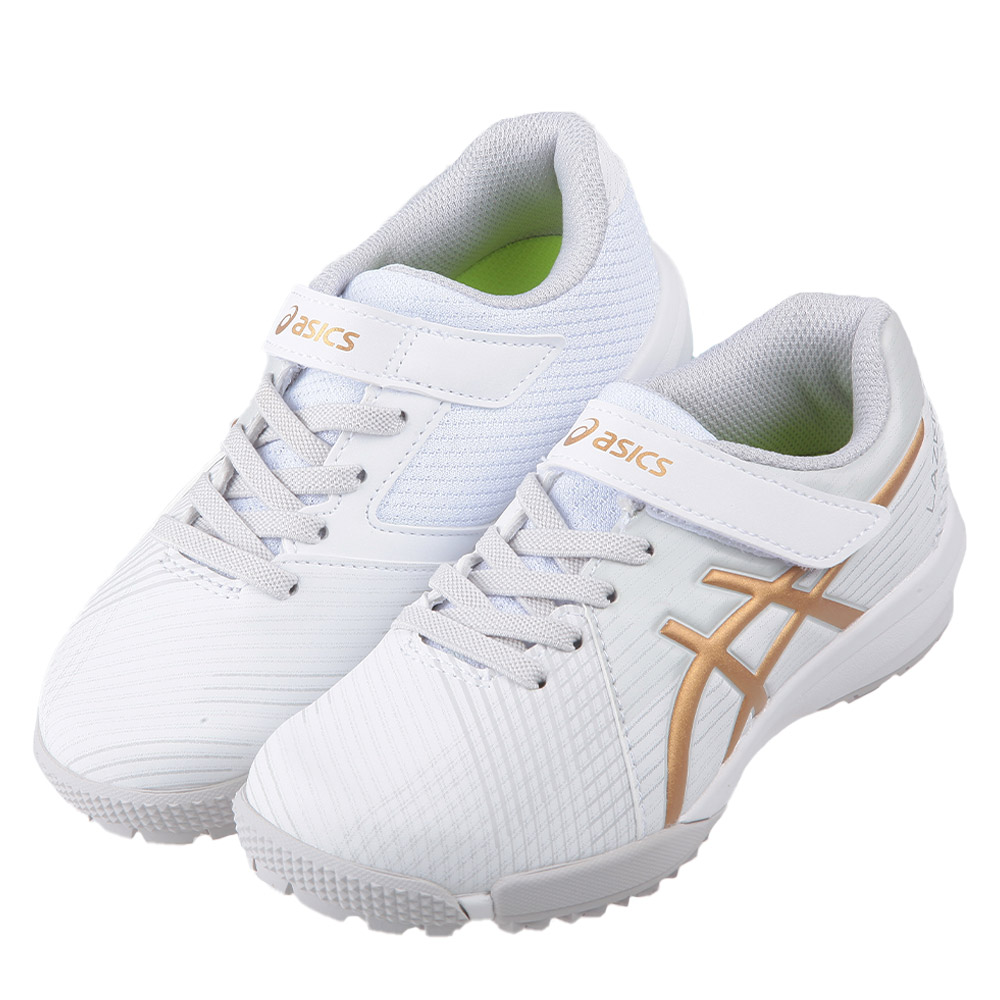 《布布童鞋》asics亞瑟士LAZERBEAM白色3D金兒童慢跑機能運動鞋(19~25公分) [ J4A173M
