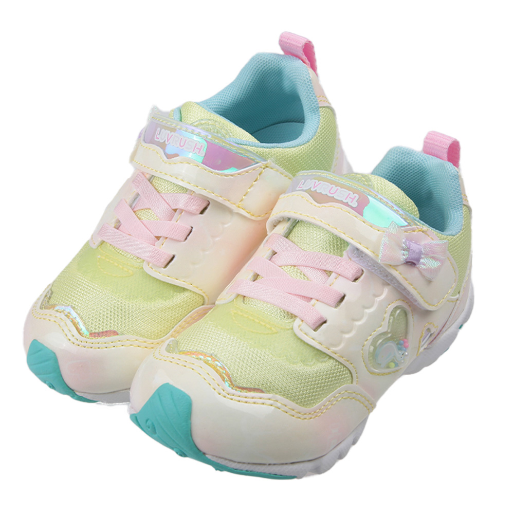 《布布童鞋》Moonstar日本LUVRUSH愛心小天鵝黃色兒童機能運動鞋(16~21公分) [ I3N343K