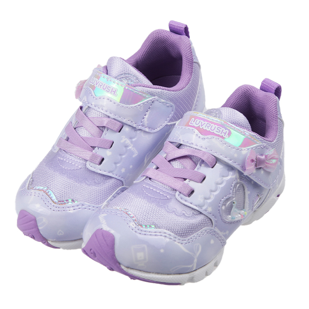 《布布童鞋》Moonstar日本LUVRUSH愛心小天鵝紫色兒童機能運動鞋(16~21公分) [ I3Q349F