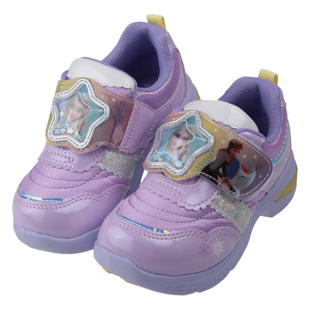 《布布童鞋》Moonstar冰雪奇緣雪花飄飄星星艾莎紫色兒童電燈運動鞋(16~19公分) [ I3N201F