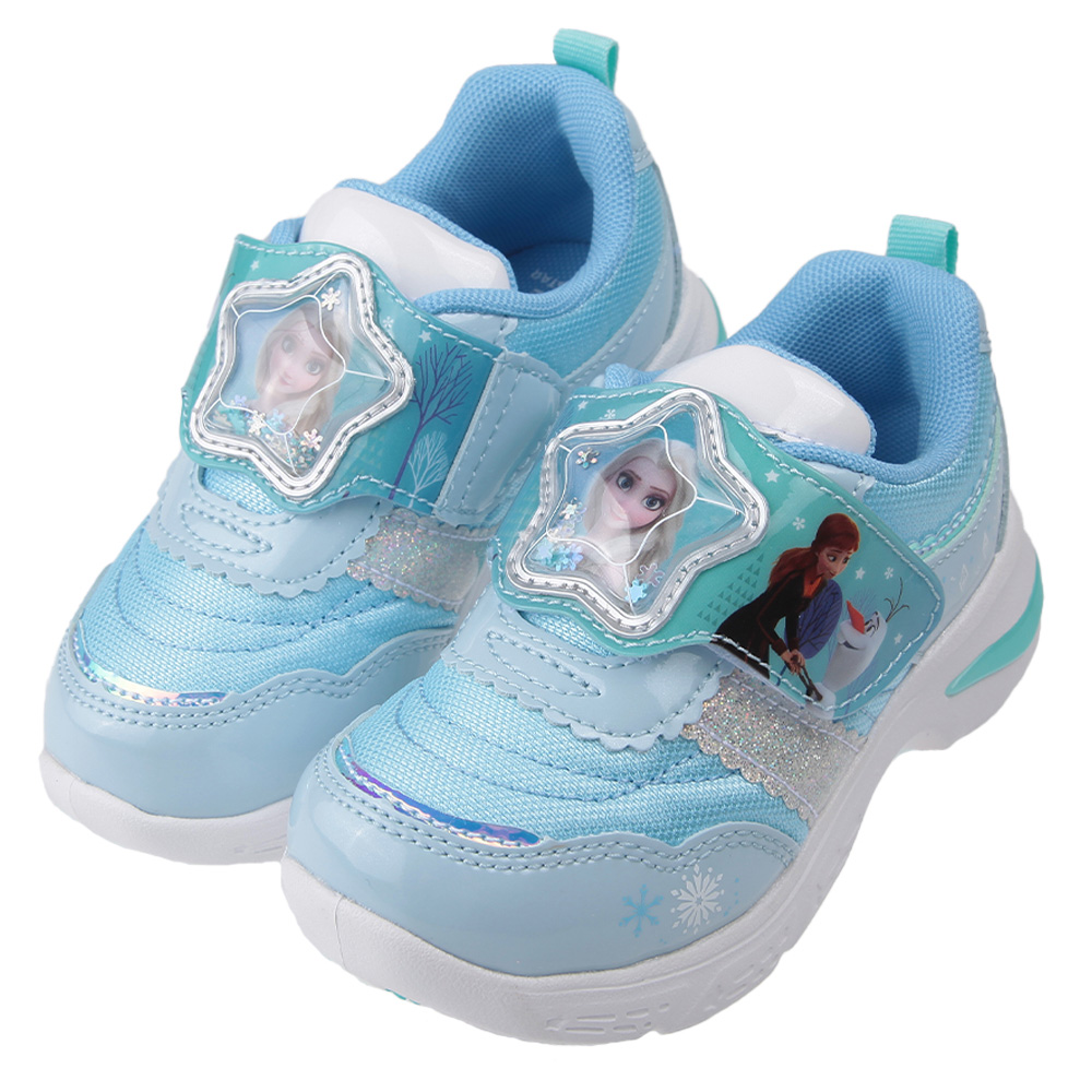 《布布童鞋》Moonstar冰雪奇緣雪花飄飄星星艾莎藍色兒童電燈運動鞋(16~19公分) [ I3P209B