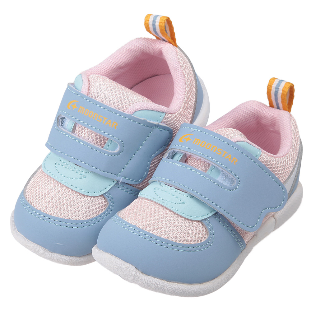 《布布童鞋》Moonstar日本藍粉色3E寬楦寶寶機能學步鞋(12.5~14.5公分) [ I3P869G