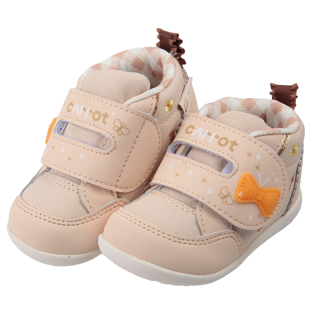 《布布童鞋》Moonstar日本Carrot蝴蝶結卡其色寶寶機能學步鞋(12.5~14.5公分) [ I3R478W