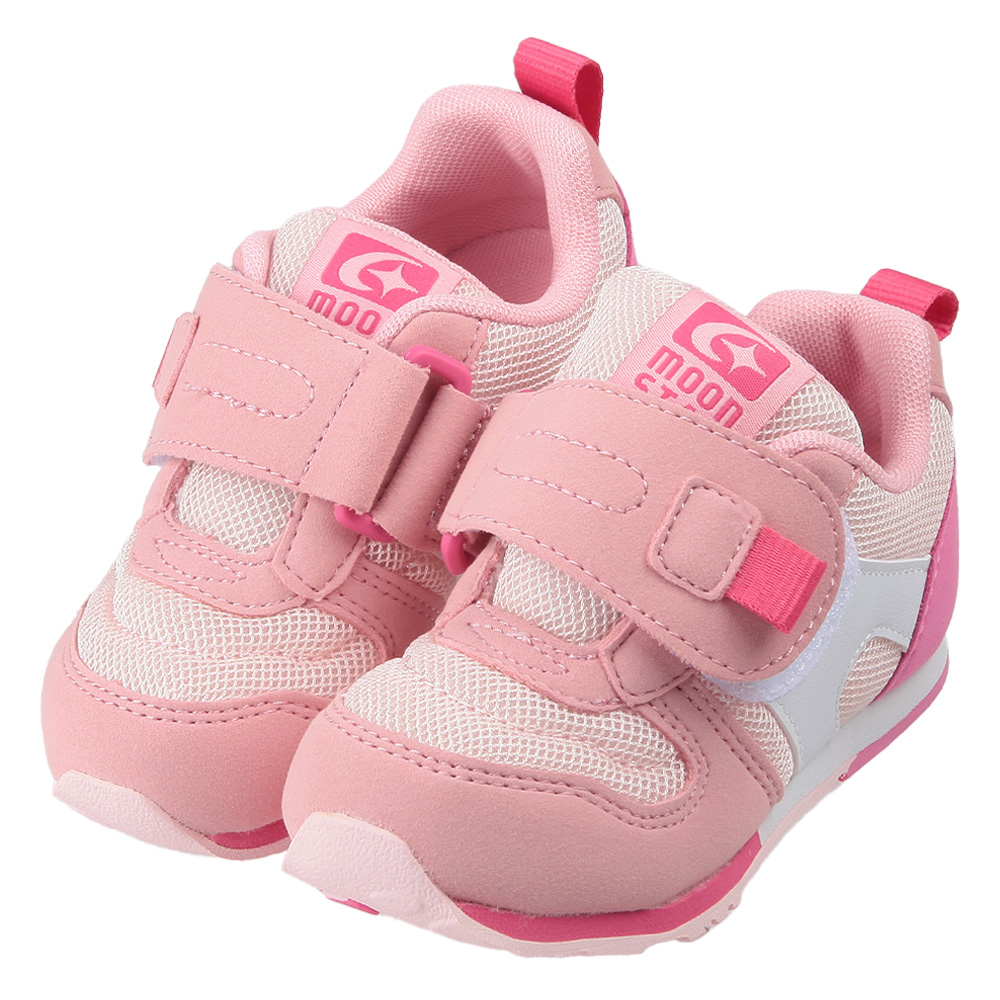 《布布童鞋》Moonstar日本有型兒童粉色機能運動鞋(15~18公分) [ I3V294G
