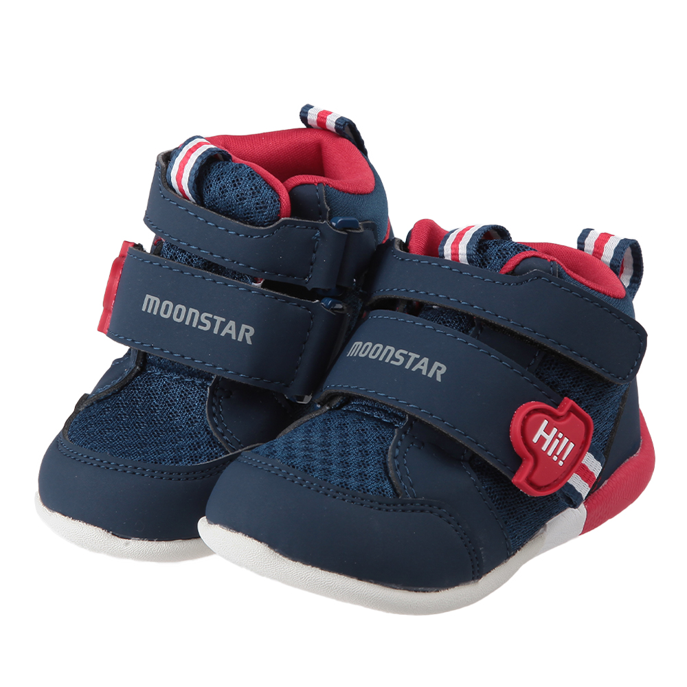 《布布童鞋》Moonstar日本HI系列透氣中筒深藍色寶寶機能學步鞋(13~15公分) [ I3S405B