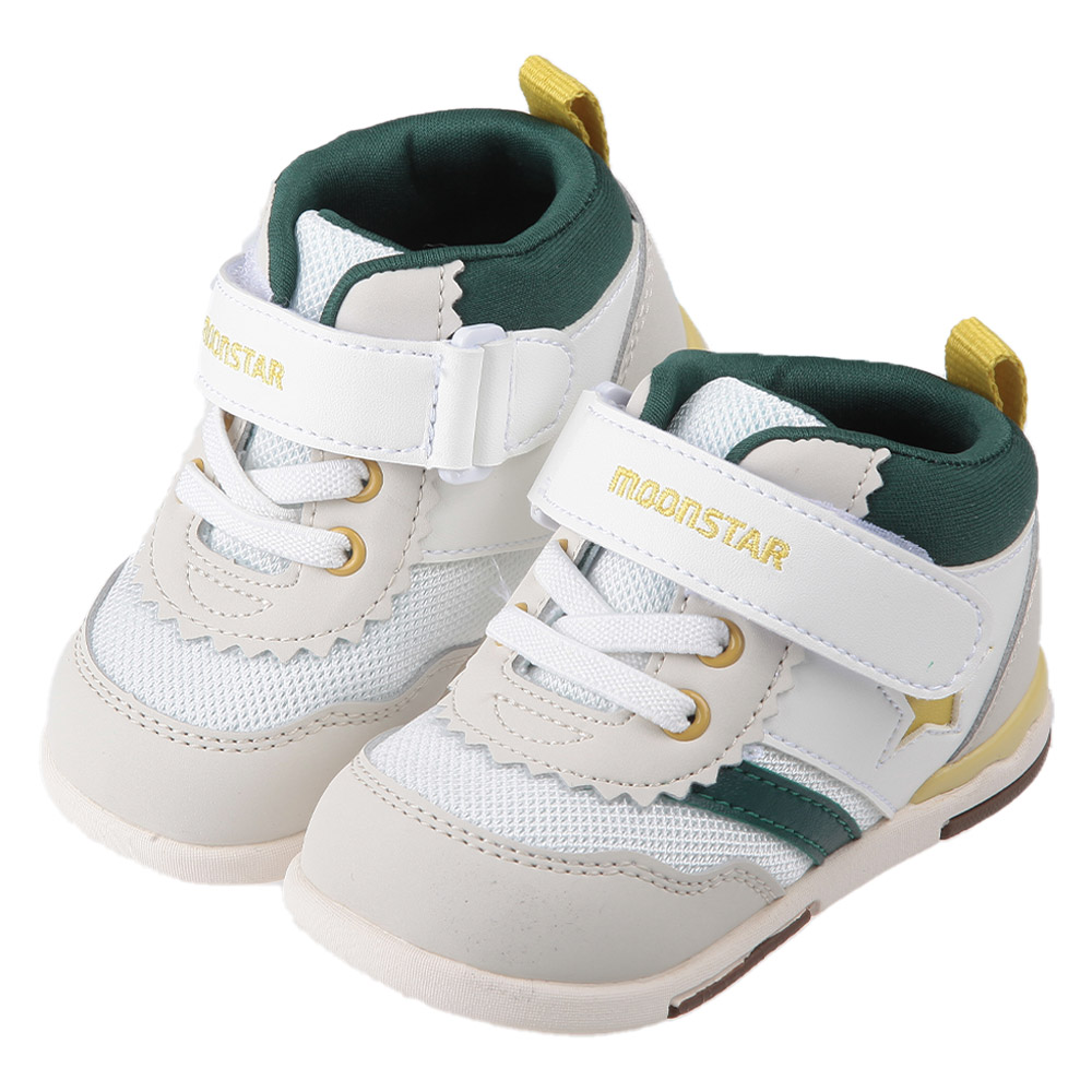 《布布童鞋》Moonstar日本HI系列中筒綠白閃亮之星寶寶機能學步鞋(13~15公分) [ I4D597C