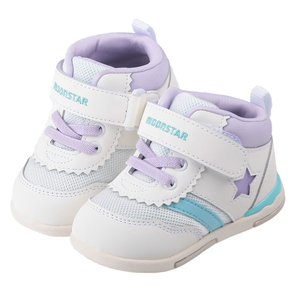 《布布童鞋》Moonstar日本HI系列中筒紫白閃亮之星寶寶機能學步鞋(13~15公分) [ I4G598M