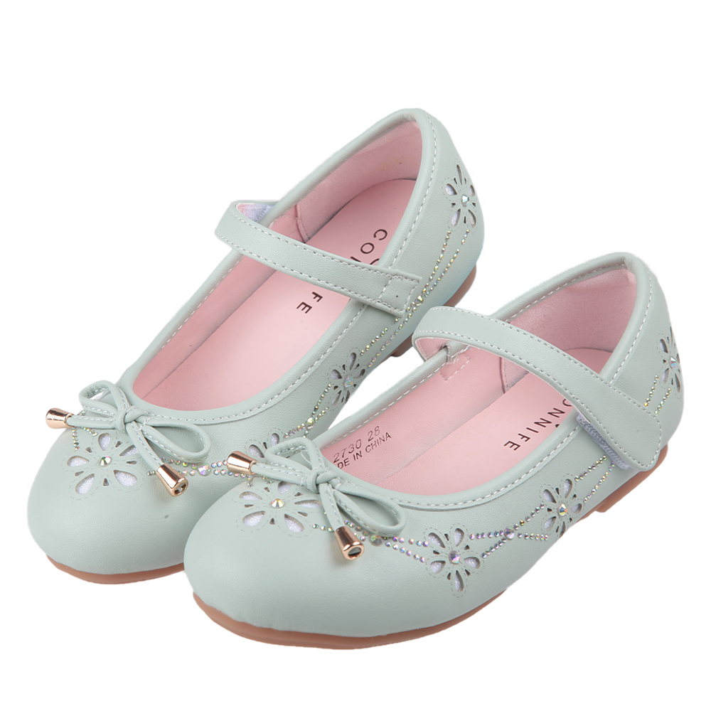《布布童鞋》CONNIFE和風綠色鑽飾兒童公主鞋(18~22公分) [ Q3X730C