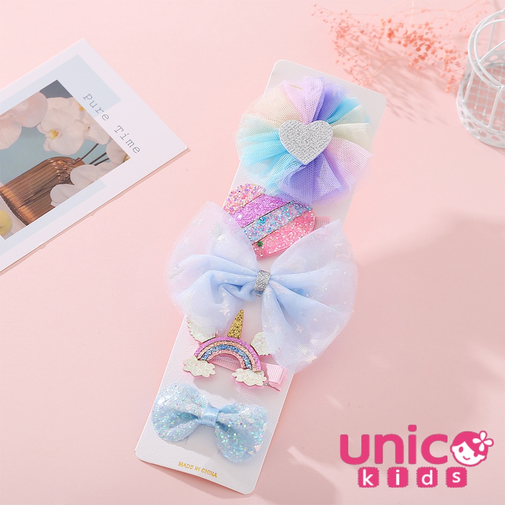UNICO 冰雪奇緣迷最愛超仙公主全包布髮夾系列-5入組-甜心款