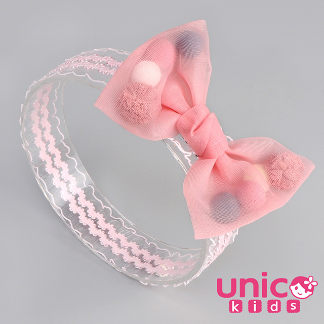 UNICO 兒童 夢幻公主雪紡蕾絲髮帶/髮飾-粉紅色