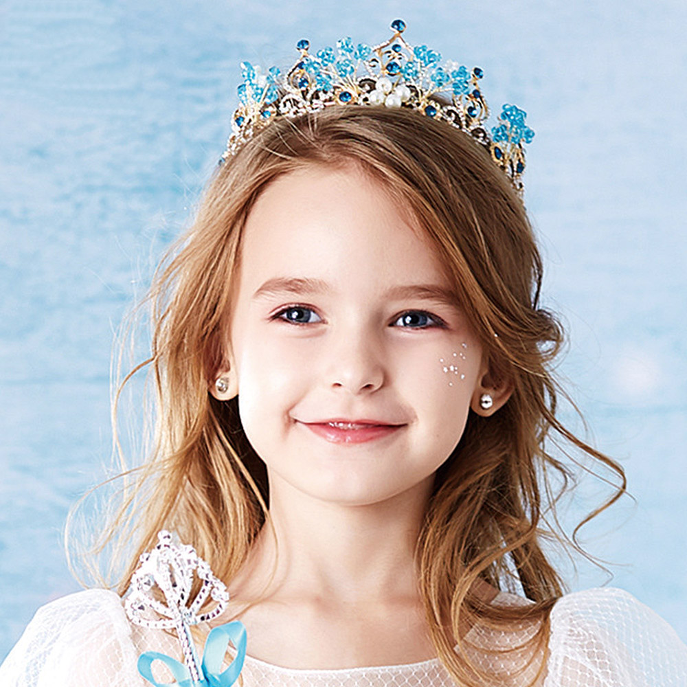 UNICO 兒童 艾莎公主風藍色水鑽表演拍照最佳配飾皇冠