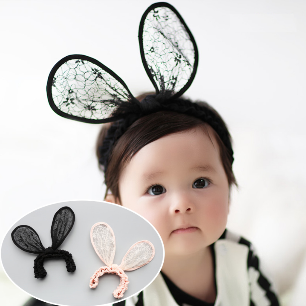 UNICO 韓版 兒童蕾絲百搭親子造型大耳朵髮帶