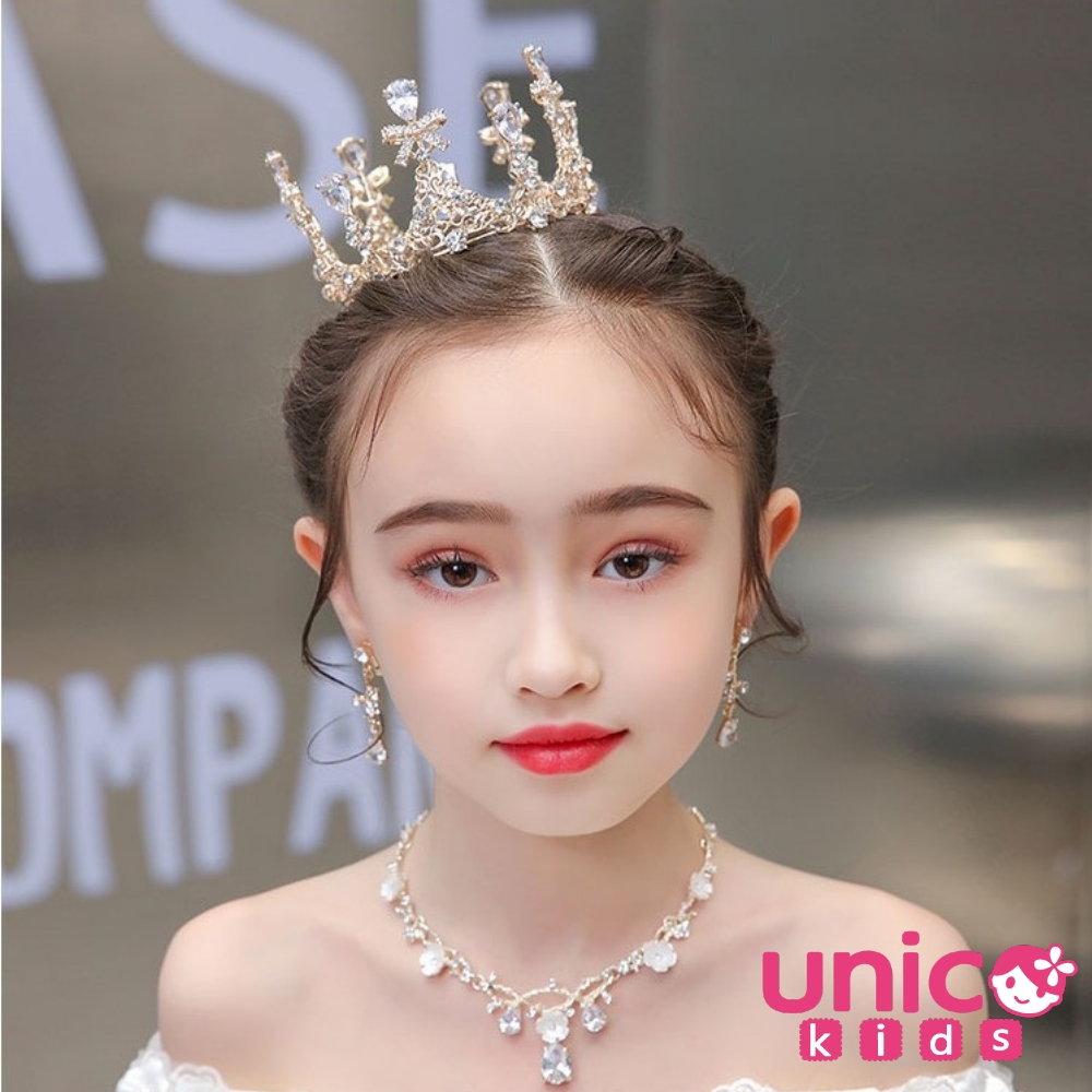 UNICO 兒童 公主風金色小皇冠水晶點綴派對風頭飾/髮飾