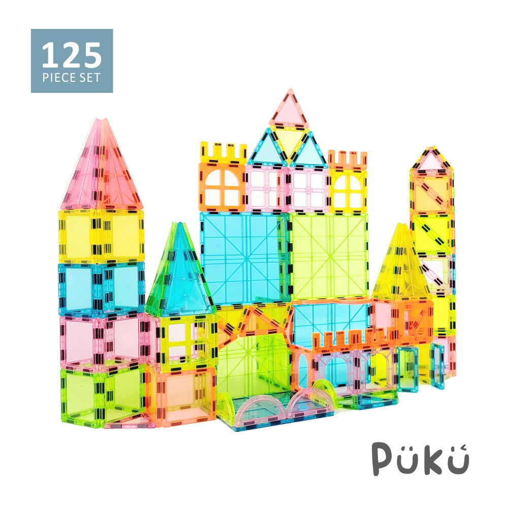 【PUKU 藍色企鵝】LetFree想•自由 堆堆樂磁力積木組125片(附收納盒)