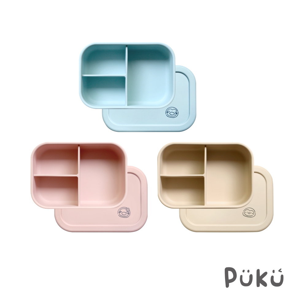 【PUKU 藍色企鵝】午茶華夫格分隔矽膠餐盒(三色)