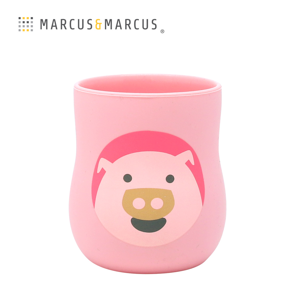 MARCUS＆MARCUS 動物樂園2合1矽膠訓練杯-粉紅豬