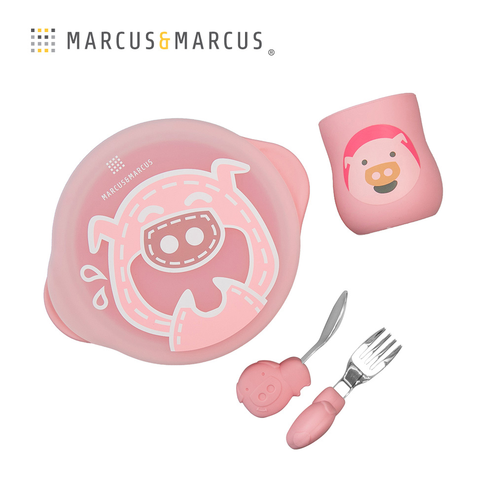 MARCUS＆MARCUS 動物樂園用餐訓練學習禮盒組-粉紅豬
