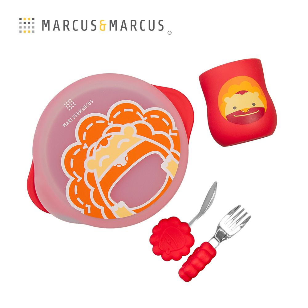 MARCUS＆MARCUS 動物樂園用餐訓練學習禮盒組-紅獅子