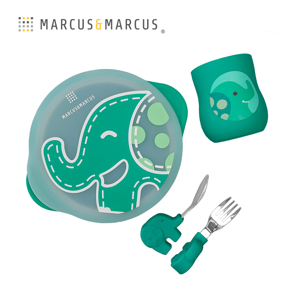 MARCUS＆MARCUS 動物樂園用餐訓練學習禮盒組-綠大象