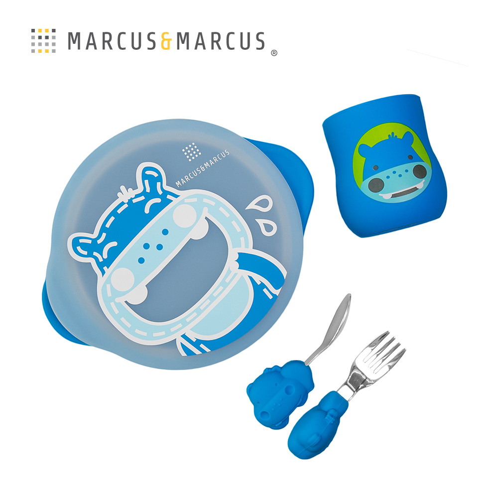 MARCUS＆MARCUS 動物樂園用餐訓練學習禮盒組-藍河馬