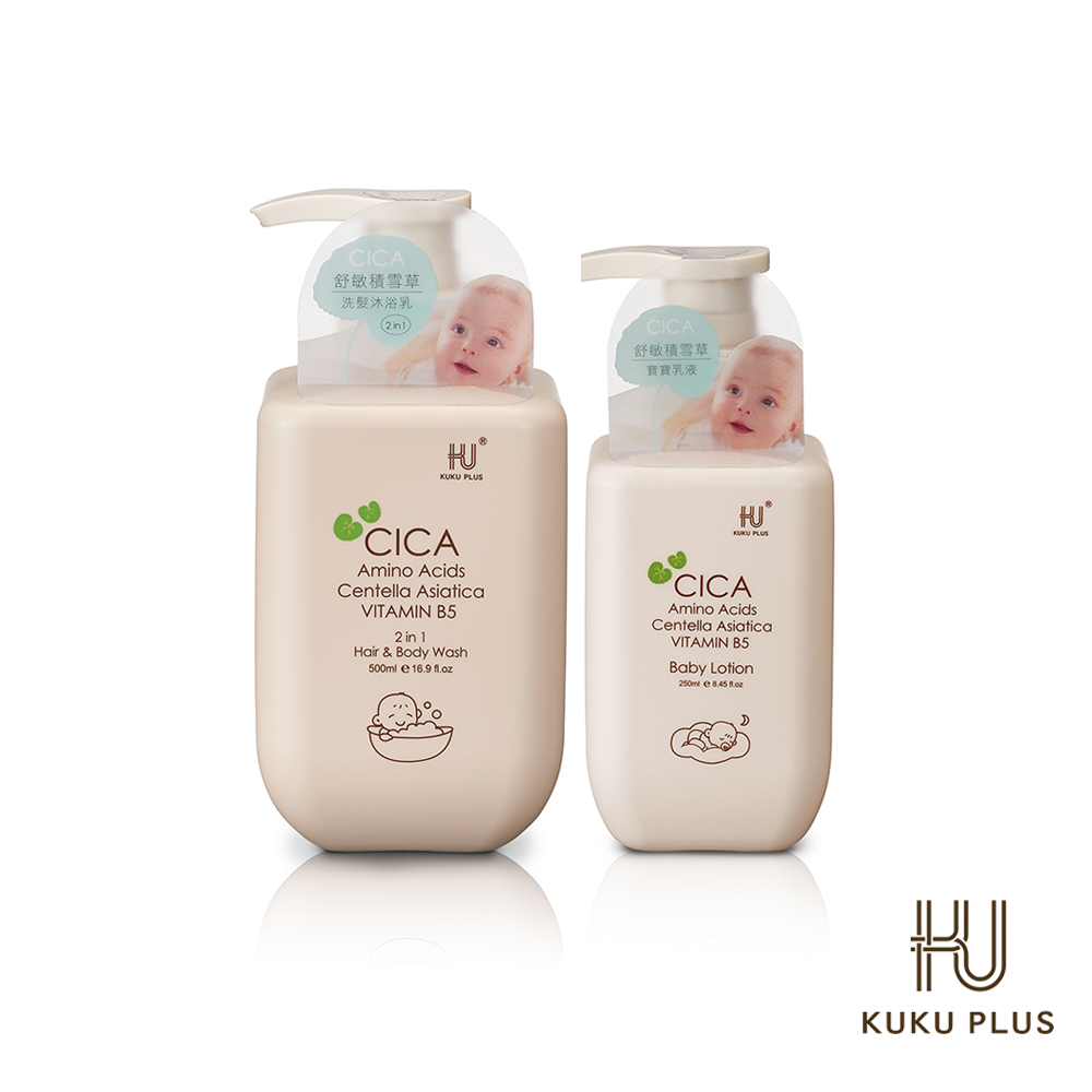 酷咕鴨KUKU PLUS舒敏積雪草寶寶洗髮沐浴乳500ml+寶寶乳液250ml